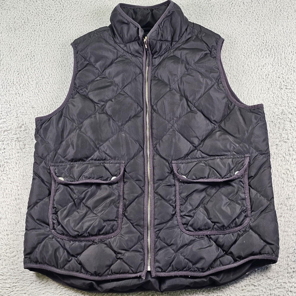 Woolrich Quilted Down Vest Mens XL Black Zip Front Patch Pockets Puffer Warm